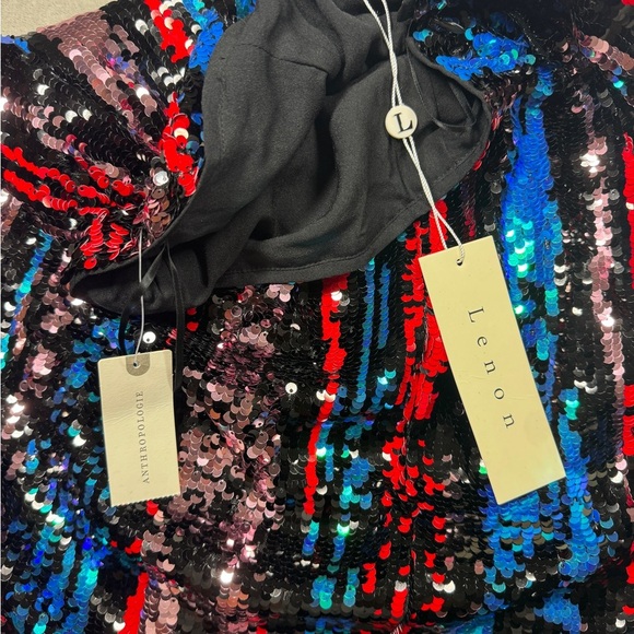 NWT Anthropologie Dazzler All Over Sequins Striped Asymmetrical Lenon Skirt S - Picture 15 of 16